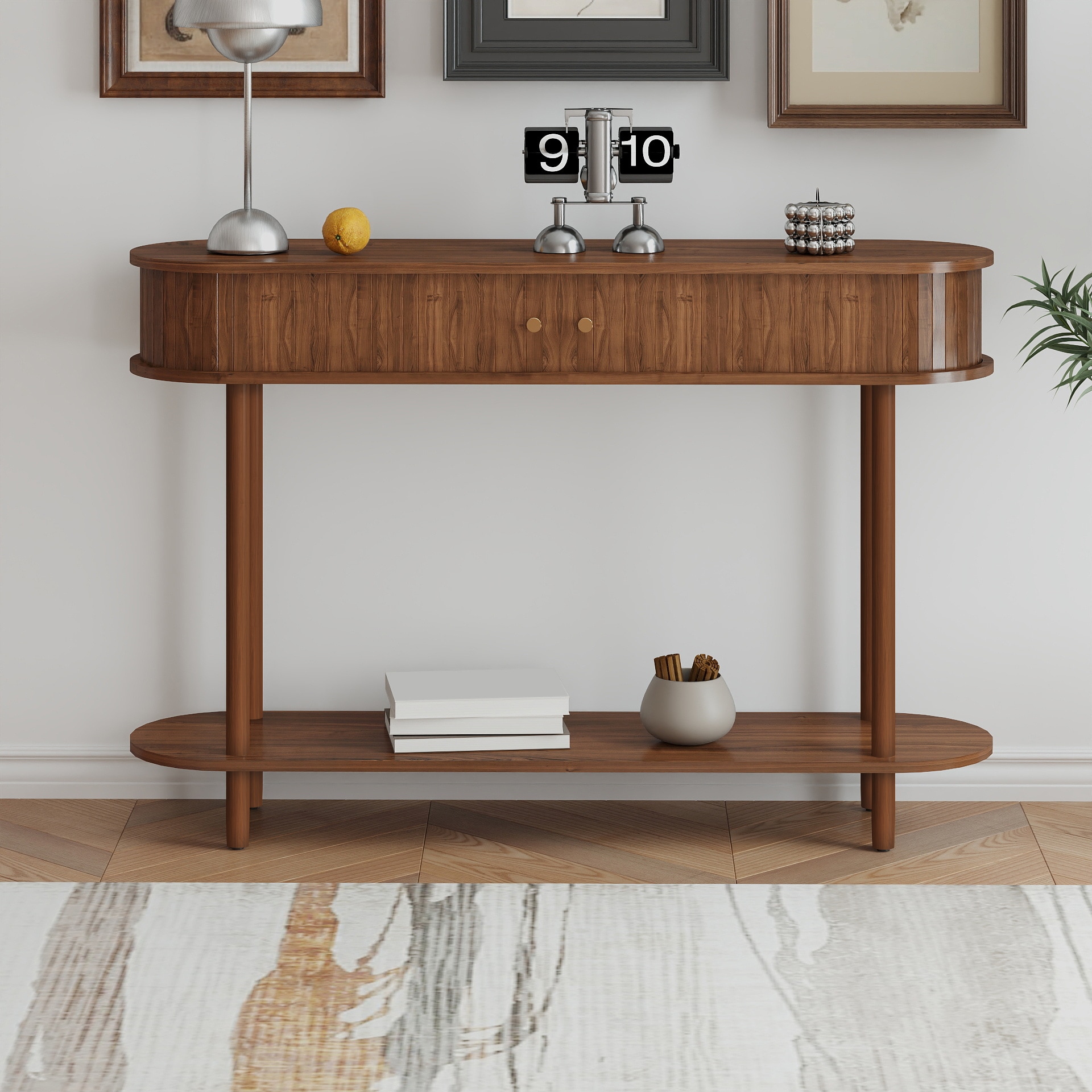 Fluted Console Table With Rolling Slatted Door, Narrow Entryway Table With Storage, Modern
Sofa Table For Behind Couch, Living Room_voghion.com